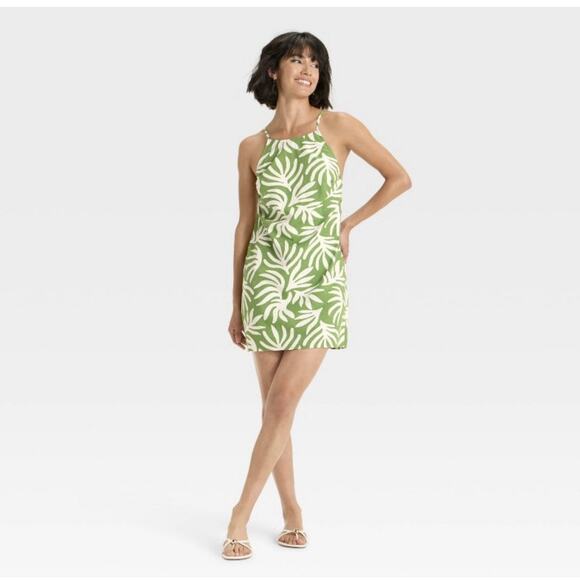 A New Day Green White Leaf Print Sundress XL – Sleeveless Summer Dress - Picture 1 of 9